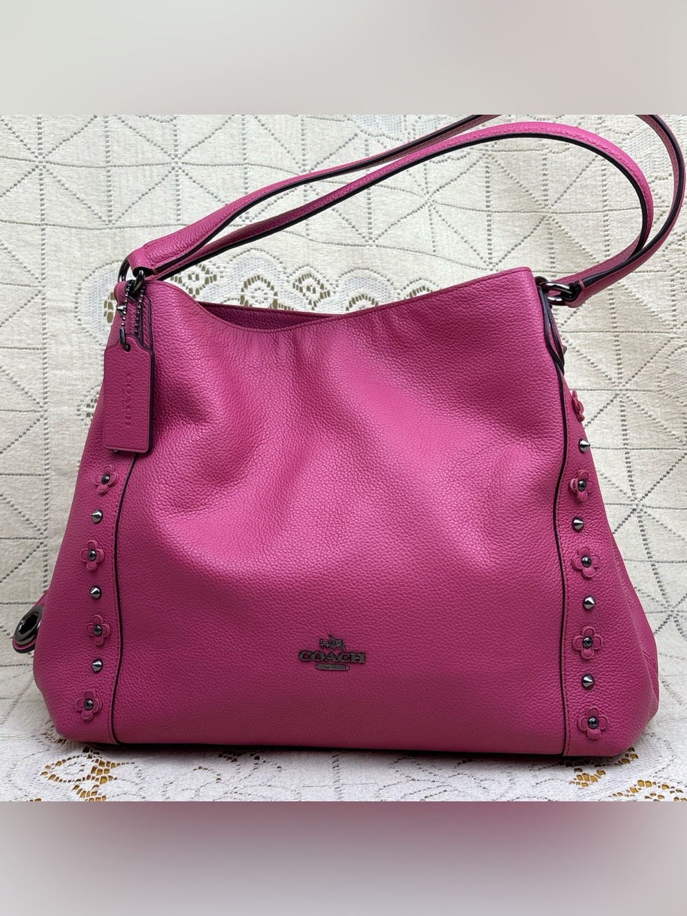 Coach Edie 31 Pink Studs Floral Rivets Shoulder Bag